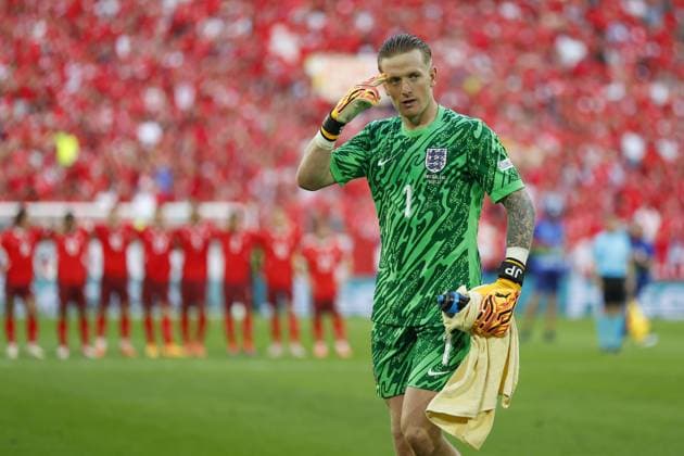 DUSSELDORF, Dusseldorf Arena ,06-07-2024 , European Football Championship Euro2024, round of 8 match no.48 between England and Switzerland, England goalkeeper Jordan Pickford penalty shoot-out England - Switzerland (Euro2024)  x25697270x Copyright: