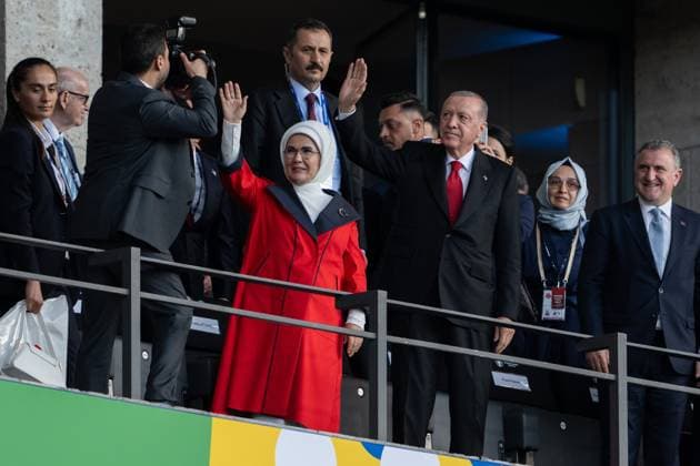 240706 Recep Tayyip Erdogan, president of Turkiye, in the stands ahead of the UEFA Euro 2024 Football Championship quarterfinal between Netherlands and Türkiye on July 6, 2024 in Berlin Photo Jesper Zerman BILDBYRAN kod JZ JZ0552 fotboll football soccer fotball fotballs em europamästerskap em uefa euro uefa european football championship euro 2024 nederländerna holland netherlands türkiye bbeng  Copyright: JESPERxZERMAN BB240706JZ033