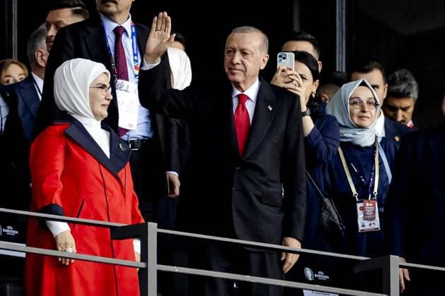 BERLIN - President of Turkey Recep Tayyip Erdogan during the UEFA EURO, EM, Europameisterschaft,Fussball 2024 quarter-final match between the Netherlands and Turkey at the Olympiastadion on July 6, 2024 in Berlin, Germany. ANP KOEN VAN WEEL UEFA EURO 2024 2024 xVIxANPxSportx xxANPxIVx 502916900 originalFilename: 502916900.jpg