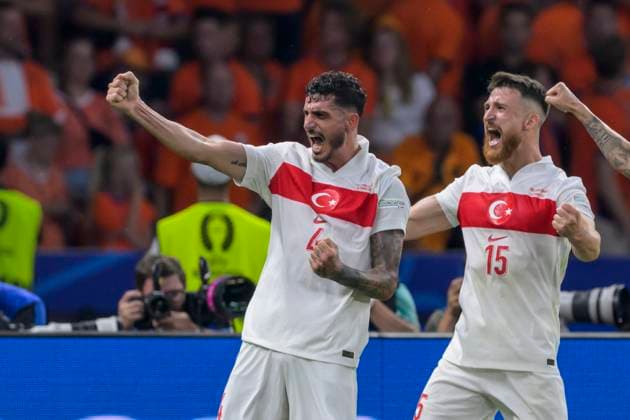 GER, Berlin, football, European Championship quarter-final, Netherlands vs Turkey, European Football Championship 2024, UEFA EURO 2024, SP, Olympia Stadion Berlin, goal to 0 1, by Samet Akaydin Turkey, 04 , goal, hit, jubilation, goal celebration, joy, enthusiasm, celebrates, 06 07 2024, Copyright: HMBxMedia UwexKoch