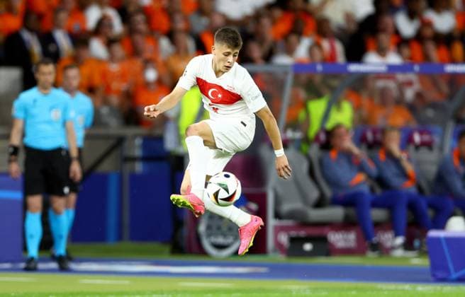 Arda Güler of Türkiye Netherlands v Turkiye, UEFA European Championship, EM, Europameisterschaft 2024, Quarter Final, Football, Olympiastadion, Berlin, Germany, 06 Jul 2024 EDITORIAL USE ONLY No use with unauthorised audio, video, data, fixture lists, club league logos or live services. Online in-match use limited to 120 images, no video emulation. No use in betting, games or single club league player publications.  Copyright: xKieranxMcManus Shutterstockx 14571393bb