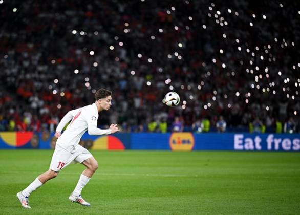 Germany Soccer Euro 2024 Netherlands - Turkey 8724116 06.07.2024 Turkey s Kenan Yildiz is seen during the UEFA EURO, EM, Europameisterschaft,Fussball 2024 quarter final soccer match between Netherlands and Turkey at the Olympiastadion in Berlin, Germany. Alexey Filippov Sputnik Berlin Germany  Copyright: xAlexeyxFilippovx