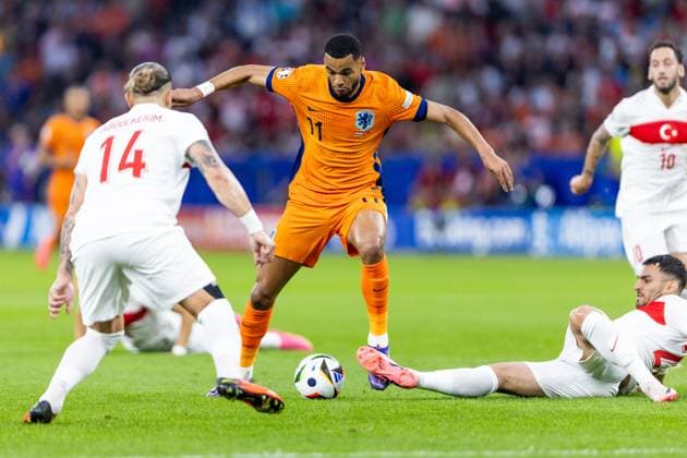 Netherlands v Turkiye: Quarter-Final - UEFA EURO, EM, Europameisterschaft,Fussball 2024 Abdulkerim Bardakci, Cody Gakpo are playing during the UEFA Euro 2024 Quarter-Final match between Netherlands v Turkiye, at the Olympiastadion Berlin in Berlin, Germany, on July 6, 2024. Berlin Germany  Copyright: xAndrzejxIwanczukx originalFilename:iwanczuk-netherla240706_npqxd.jpg