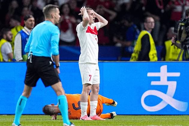 2024-07-06 Netherlands v Turkiye - Quarter-Final - UEFA EURO, EM, Europameisterschaft,Fussball 2024 BERLIN, GERMANY - JULY 6: Muhammed Kerem Akturkoglu of Turkiye confused during the Quarter-Final - UEFA EURO 2024 match between Netherlands and Turkiye at Olympiastadion on July 6, 2024 in Berlin, Germany. (Photo by Joris Verwijst BSR Agency) Berlin Germany Content not available for redistribution in The Netherlands directly or indirectly through any third parties. Copyright: xBSRxAgencyx