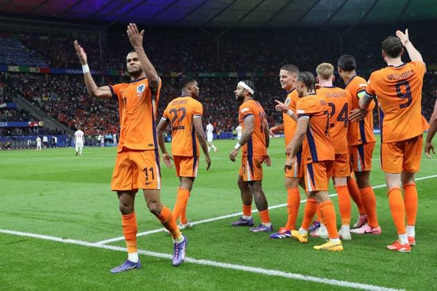 06 07 2024, xtgx, Football EM 2024 1 4 Final, Netherlands Turkey emspor, v l Goal celebration after the goal to celebrate the goal celebrate 2 1 by Cody Gakpo Netherlands UEFA REGULATIONS PROHIBIT ANY USE OF PHOTOGRAPHS as IMAGE SEQUENCES and or QUASI VIDEO Berlin