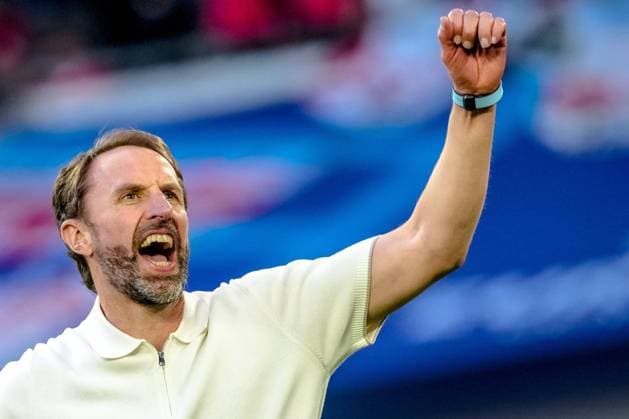 EURO 2024 - Quarter-Finals: England vs. Switzerland Manager Gareth Southgate celebrates England winning the penalty shootout and going through to the semi-finals after the EURO 2024 Quarter-Final match between England and Switzerland on 06 July 2024, at Duesseldorf Arena, in Duesseldorf, Germany Duesseldorf Duesseldorf Arena Germany Copyright: xAlexandraxFechetex DSC05317