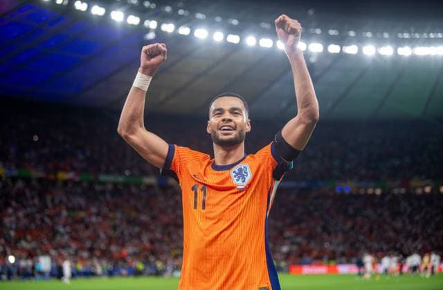 Soccer, Men, Season 2023 24, UEFA Euro EM 2024, Quarterfinals in Berlin, Netherlands Turkey, Cody Gakpo Netherlands , Cheering after the final whistle, 06 07 2024, Copyright: xSebastianxRäppold MatthiasxKochx