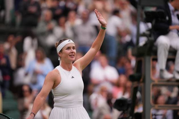 LONDON, ENGLAND - JULY 06: Elina Svitolina of Ukraine in action against Ons Jabeur of Tunisia in the Ladies Singles third round match during day six of The Championships Wimbledon 2024 at All England Lawn Tennis and Croquet Club on July 06, 2024 in London, England.  Copyright: xHiroshixSatox