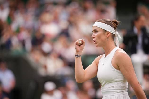 LONDON, ENGLAND - JULY 06: Elina Svitolina of Ukraine in action against Ons Jabeur of Tunisia in the Ladies Singles third round match during day six of The Championships Wimbledon 2024 at All England Lawn Tennis and Croquet Club on July 06, 2024 in London, England.  Copyright: xHiroshixSatox