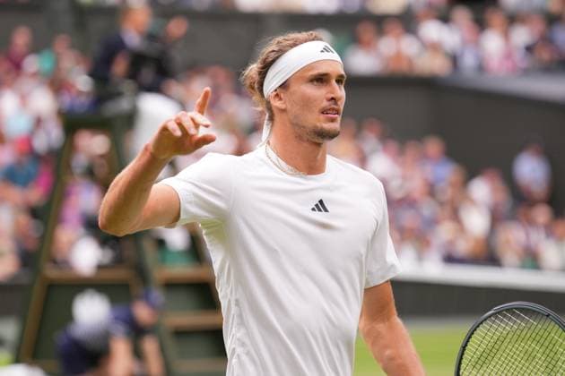 LONDON, ENGLAND - JULY 06: Alexander Zverev of Germany reacts in the Men s Singles third round match against Cameron Norrie of Great Britain during day six of The Championships Wimbledon 2024 at All England Lawn Tennis and Croquet Club on July 06, 2024 in London, England  Copyright: xHiroshixSatox