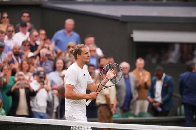LONDON, ENGLAND - JULY 06: Alexander Zverev of Germany reacts in the Men s Singles third round match against Cameron Norrie of Great Britain during day six of The Championships Wimbledon 2024 at All England Lawn Tennis and Croquet Club on July 06, 2024 in London, England  Copyright: xHiroshixSatox
