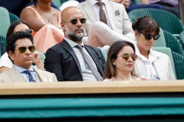 Wimbledon Feature, Manchester City coach Pep Guardiola and Christina Serra in the Royal Box, VIP box Copyright: xJuergenxHasenkopfx