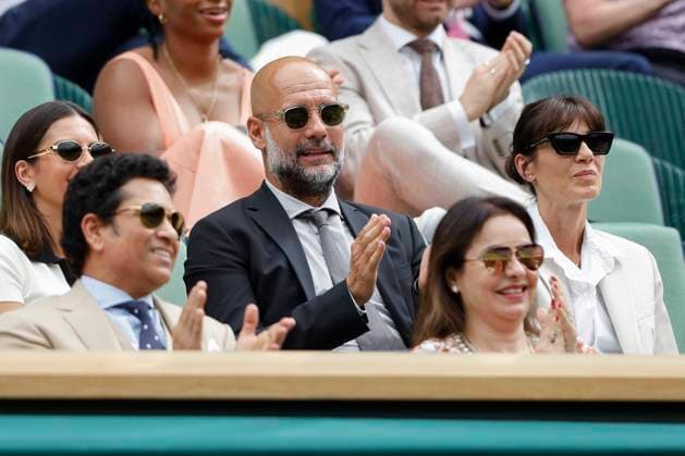 Wimbledon Feature, Manchester City coach Pep Guardiola and Christina Serra in the Royal Box, VIP box Copyright: xJuergenxHasenkopfx