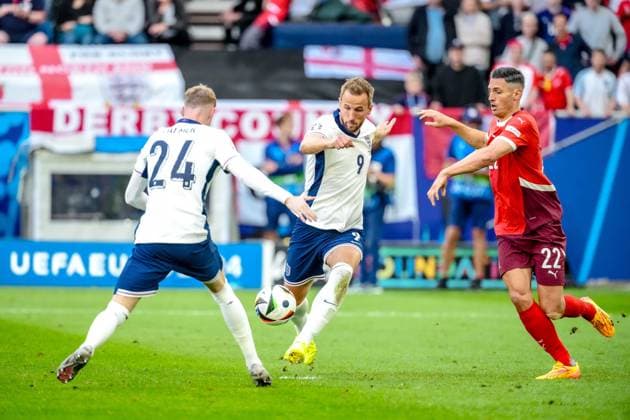 EURO 2024 - Quarter-Finals: England vs. Switzerland Harry Kane in action during the EURO 2024 Quarter-Final match between England and Switzerland on 06 July 2024, at Duesseldorf Arena, in Duesseldorf, Germany Duesseldorf Duesseldorf Arena Germany Copyright: xAlexandraxFechetex DSC02513