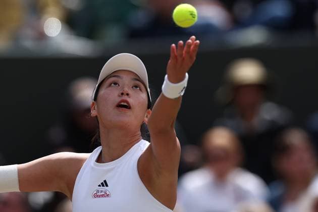 6th July 2024; All England Lawn Tennis and Croquet Club, London, England; Wimbledon Tennis Tournament, Day 6; Xinyu Wang (CHN) serves during her third round match against Harriet Dart (GBR)  ActionPlus12665332 ShaunxBrooks