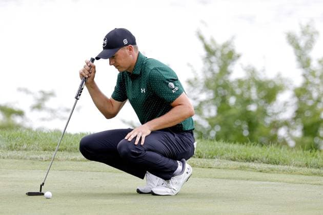 SILVIS, IL - JULY 06: PGA, Golf Herren golfer Jordan Spieth putts on the 16th hole during the third round of the John Deere Classic on July 6,2024, at the TPC Deere Run in Silvis, Illinois. (Photo by Brian Spurlock Icon Sportswire) GOLF: JUL 06 PGA John Deere Classic EDITORIAL USE ONLY Icon2407067