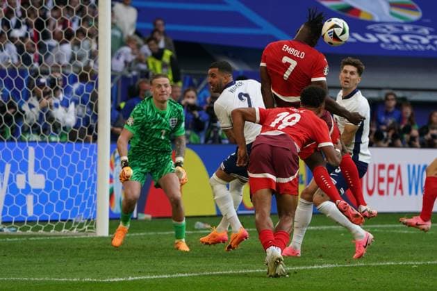National team, Football, UEFA Euro2024, Euro 2024,Quarter-finals, Düsseldorf, England Switzerland Jordan Pickford, Kyle Walker both England, Breel Embolo Switzerland