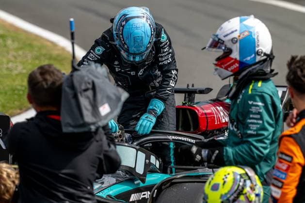 SILVERSTONE, UNITED KINGDOM: George Russell, racing for the Mercedes F1 team during the 2024 Formula 1 British Grand Prix at the Silverstone Circuit in Silverstone, United Kingdom