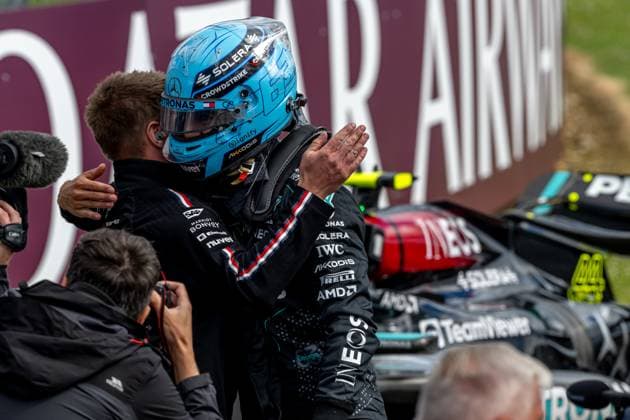 SILVERSTONE, UNITED KINGDOM: George Russell, racing for the Mercedes F1 team during the 2024 Formula 1 British Grand Prix at the Silverstone Circuit in Silverstone, United Kingdom