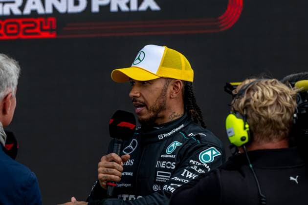 SILVERSTONE, UNITED KINGDOM: Lewis Hamilton, racing for the Mercedes F1 team during the 2024 Formula 1 British Grand Prix at the Silverstone Circuit in Silverstone, United Kingdom