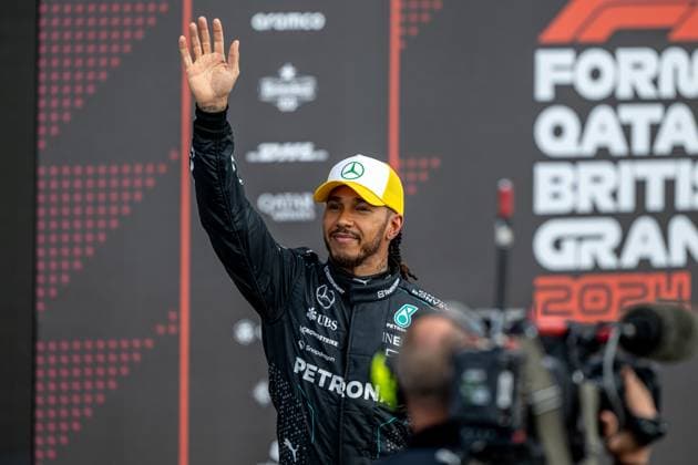 SILVERSTONE, UNITED KINGDOM: Lewis Hamilton, racing for the Mercedes F1 team during the 2024 Formula 1 British Grand Prix at the Silverstone Circuit in Silverstone, United Kingdom