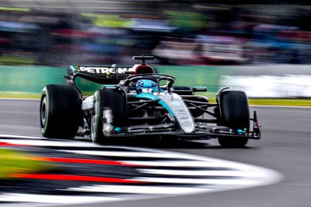 SILVERSTONE, UNITED KINGDOM: George Russell, racing for the Mercedes F1 team during the 2024 Formula 1 British Grand Prix at the Silverstone Circuit in Silverstone, United Kingdom