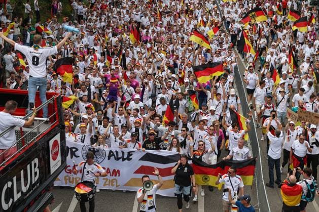 European Championship 2024 Spain Germany on 05 07 2024 in the Stuttgart Arena in Stuttgart Fan March Fan march of the German fans Bus from the national team fan club MH