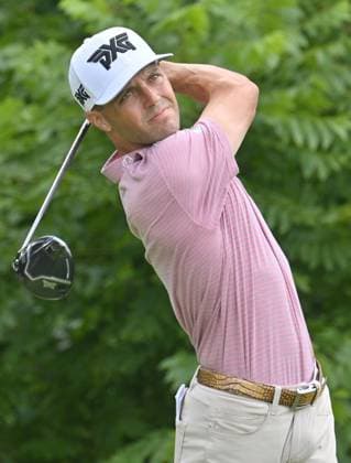 SILVIS, IL - JULY 06: Golfer Eric Cole tees off on the 2 hole during the third round of the John Deere Golf PGA, Golf Herren Classic on July 06, 2024, at TPC Deere Run in Silvis IL. (Photo by Keith Gillett Icon Sportswire) GOLF: JUL 06 PGA John Deere Classic EDITORIAL USE ONLY Icon240706103