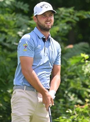 SILVIS, IL - JULY 06: Golfer Adam Svensson watches his ball after teeing off on the 2 hole during the third round of the John Deere Golf PGA, Golf Herren Classic on July 06, 2024, at TPC Deere Run in Silvis IL. (Photo by Keith Gillett Icon Sportswire) GOLF: JUL 06 PGA John Deere Classic EDITORIAL USE ONLY Icon24070686