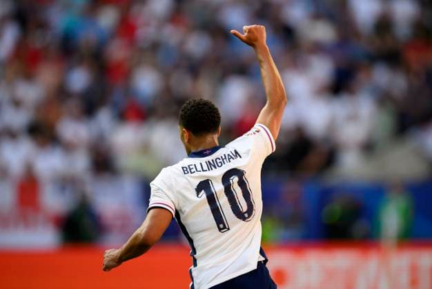 BELLINGHAM Jude ENG Gesture, Gesture, Quarterfinal, Match M48, England ENG Switzerland SUI 5 3 n E , on 06 07 2024 in Duesseldorf Germany European Football Championship 2024 from 14 06 14 07 2024 in Germany Â