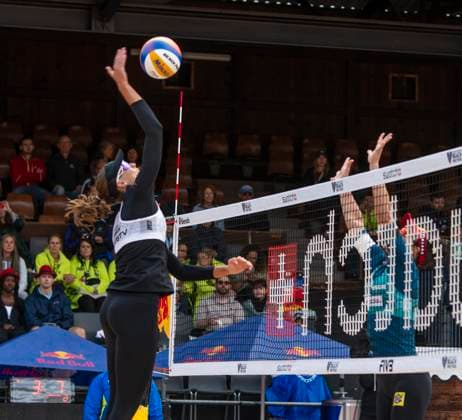 July 7, 2024, Gstaad, Bern, Switzerland: Gstaad Switzerland, 07 07 2024: TERESE CANNON of USA team smash during Swatch Beach Pro Gstaad 2024, Swatch Beach Pro Gstaad 2024 took place in the famous ski resort and which organizes events like the EFG Swiss Open Gstaad ATP, Tennis Herren 250 and the Polo Gold Club Gstaad 2024 and took place at Roy Emerson Arena in Gstaad; which also counts for the Volleyball World Beach Pro Tour championship and which serves as a warm-up for the stars of the future Paris Olympic Games, Olympische Spiele, Olympia, OS Gstaad Switzerland - ZUMAd206 20240707_zip_d206_004 Copyright: xEricxDubostx