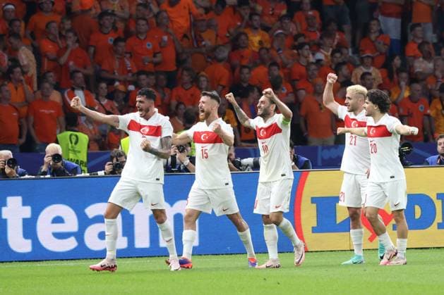 DEU, FIFA, EM 2024, NED vs TUR, 06 07 2024, Berliner Olympiastadion, Berlin, DEU, FIFA, EM 2024, NED vs TUR, pictured 0 1 by Samet Akaydin TUR 4 , Kaan Ayhan TUR 22 , Abduelkerim Bardakci TUR 14 , Salih Oezcan TUR 15 Photo Juergen Engler nordphoto GmbH nordphotoxGmbHx xEngler nph00076