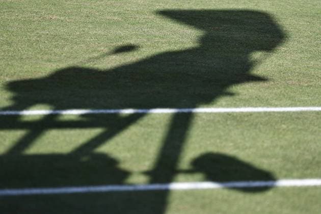 Typical Umpire s chair in the shadow during third round of 2024 All England Lawn Tennis Championships at Wimbledon, womens singles, London, 06 07 2024