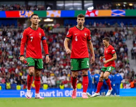 01 07 2024, Football UEFA EURO 2024, Round of 16, Portugal Slovenia, in the Frankfurt Arena Frankfurt am Main, f l Cristiano Ronaldo Portugal and Ruben Dias Portugal pensive