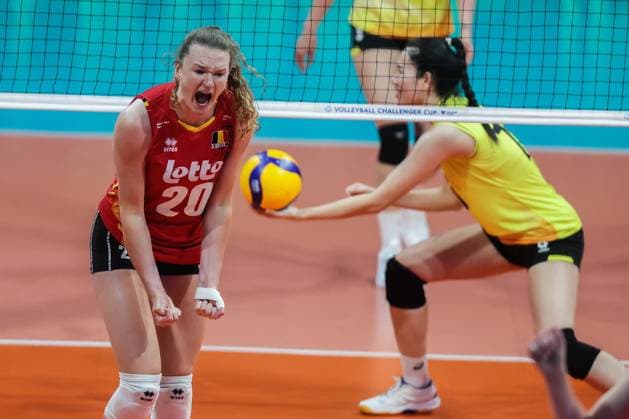 (240707) -- MANILA, July 7, 2024 -- Britt Fransen (L) of Belgium celebrates scoring during the 3rd place match between Vietnam and Belgium at the FIVB Women s Volleyball Challenger Cup 2024 in Manila, the Philippines, on July 7, 2024. ) (SP)PHILIPPINES-MANILA-VOLLEYBALL-FIVB WOMEN S CHALLENGER CUP 2024-VIETNAM VS BELGIUM RouellexUmali 