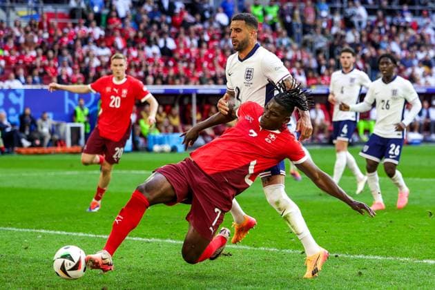 England v Switzerland Euro 2024 06 07 2024. Quarter Final Goal 0-1 Breel Embolo of Switzerland scores a goal during the Euro 2024 quarter-final match between England and Switzerland at Dusseldorf Arena, Dusseldorf, Germany on 6 July 2024. Editorial use only , Copyright: xNigelxKeenex PSI-19932-0368