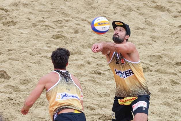 Beach volleyball, Beachvolleyball - Pro Beach Battle Masters SEEWALCHEN,AUSTRIA,07.JUL.24 - BEACH VOLLEYBALL - Beach Volleyball Tour PRO, Pro Beach Battle Masters Litzlberg. Image shows Christoph Dressler and Maximilian Trummer (AUT).  GEPAxpictures xMathiasxMandl