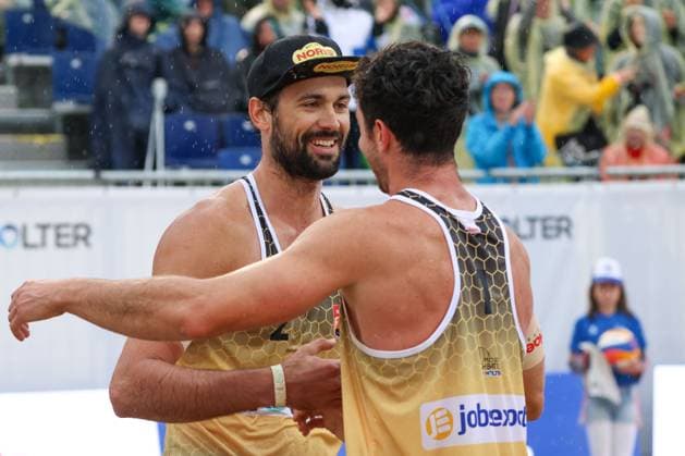 Beach volleyball, Beachvolleyball - Pro Beach Battle Masters SEEWALCHEN,AUSTRIA,07.JUL.24 - BEACH VOLLEYBALL - Beach Volleyball Tour PRO, Pro Beach Battle Masters Litzlberg. Image shows Christoph Dressler and Maximilian Trummer (AUT).  GEPAxpictures xMathiasxMandl