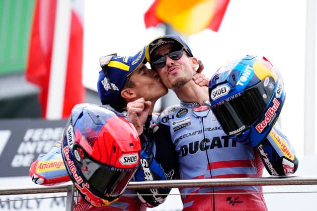 Sport Bilder des Tages MotoGP Of Germany - Race Marc Marquez (93) of Spain and Gresini Racing Moto GP Ducati and Alex Marquez (73) of Spain and Gresini Racing Moto GP Ducati during the race day of the Liqui Moly Motorrad Grand Prix Deutschland at Sachsenring Circuit on July 7, 2024 in Hohenstein-Ernstthal, Germany. Hohenstein-Ernstthal Germany  Copyright: xJosexBretonx originalFilename:bretonhernandez-motogpof240707_npFS4.jpg