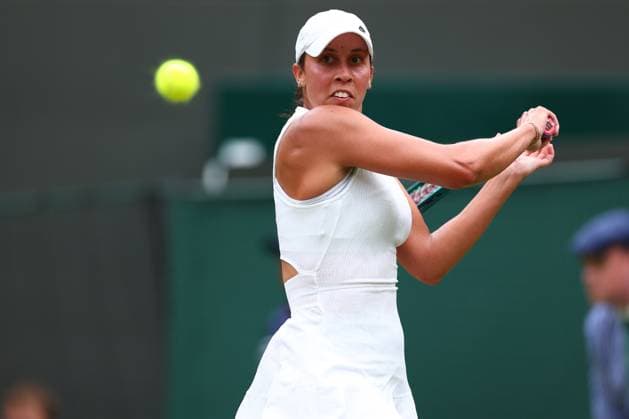 7th July 2024; All England Lawn Tennis and Croquet Club, London, England; Wimbledon Tennis Tournament, Day 7; Madison Keys (USA) in action during her fourth round match against Jasmine Paolini (ITA)  ActionPlus12665641 ShaunxBrooks