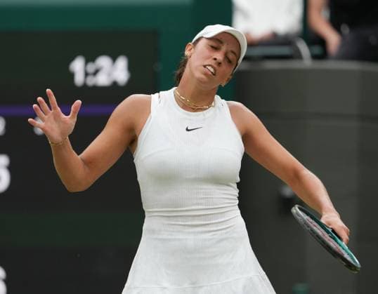 Lawn Tennis - 2024 Wimbledon Championship Jasmine Paolini (ITA) v Madison Keys (USA) All England Lawn Tennis & Croquet Club - Sunday 7th July 2024 Madison Keys (USA) after a missed shot 
