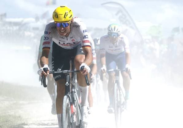 German Nils Politt of UAE Team Emirates pictured in action during stage 9 of the 2024 Tour de France cycling race, from Troyes to Troyes, France (199 km) on Sunday 07 July 2024. The 111th edition of the Tour de France starts on Saturday 29 June and will finish in Nice, France on 21 July. POOLxJANxDExMEULENEIR  x96016711x