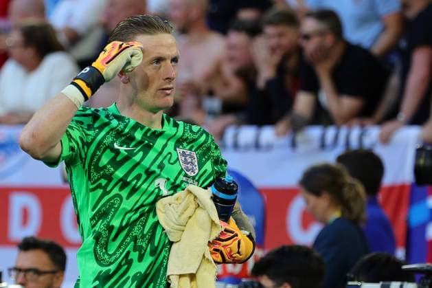 Jordan Pickford of England gestures during the Euro 2024 Quarter-finals football match between England and Switzerland at Dusseldorf Arena Stadium in Dusseldorf (Germany), July 6th, 2024. cesarexpurini