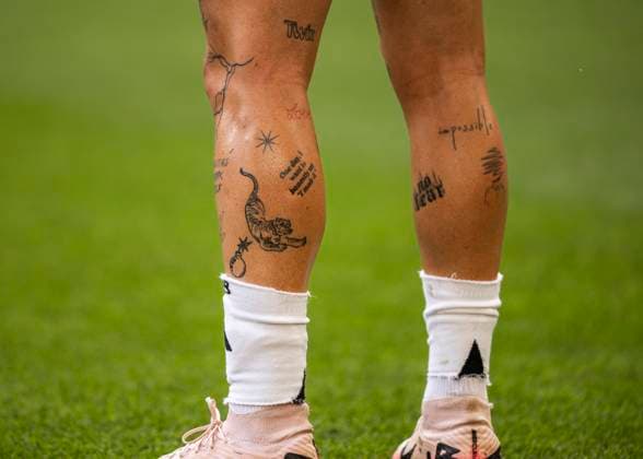 Stuttgart, MHPArena 05 07 2024 Tatoos from David Raum of germany during the quarterfinal match Spain v Germany at the UEFA European Championship 2024