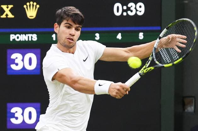 TENNIS - Wimbledon 2024 LONDON,ENGLAND,07.JUL.24 - TENNIS - ATP, Tennis Herren World Tour, Wimbledon, Grand Slam. Image shows Carlos Alcaraz (ESP).  GEPAxpictures xAlanxGrieves