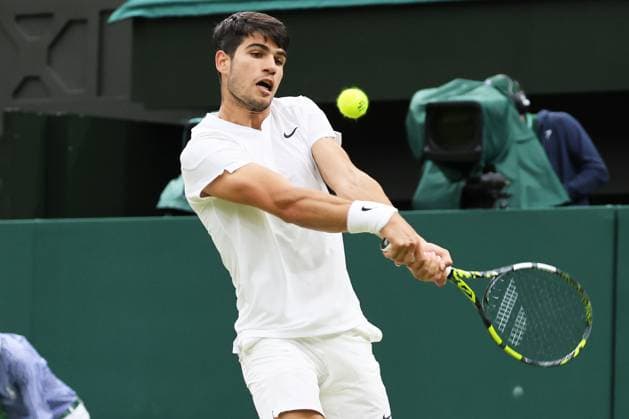 TENNIS - Wimbledon 2024 LONDON,ENGLAND,07.JUL.24 - TENNIS - ATP, Tennis Herren World Tour, Wimbledon, Grand Slam. Image shows Carlos Alcaraz (ESP).  GEPAxpictures xAlanxGrieves