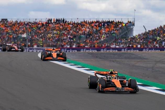 Formula One British Grand Prix Lando Norris 4 (GBR), McLaren MCL38 and Oscar Piastri 81 (Aus), McLaren MCL-38 during the Formula One Qatar Airways British Grand Prix at the Silverstone Circuit, Silverstone, England, United Kingdom on 7 July 2024 Editorial use only. All images are copyright Every Second Media Limited. No images may be reproduced without prior permission. Copyright: xIMAGO EveryxSecondxMediax ESM-1049-0010