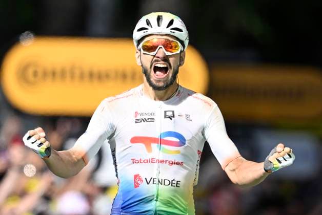 Tour de France 2024 - Stage 09 TROYES, FRANCE - JULY 07 : Turgis Anthony (FRA) of TotalEnergies wins during stage 9 of the 111th edition of the Tour de France 2024 cycling race, a stage of 199 kms with start and finish in Troyes on July 07, 2024 in Troyes, France, 07 07 2024 Troyes France  Copyright: xNicoxVereeckenx