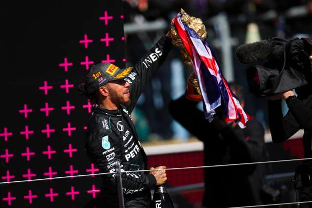 HAMILTON Lewis (gbr), Mercedes AMG F1 Team W15, portrait podium during the Formula 1 Qatar Airways British Grand Prix 2024, 12th round of the 2024 Formula One World Championship, WM, Weltmeisterschaft from July 5 to 7, 2024 on the Silverstone Circuit, in Silverstone, United Kingdom - F1 - BRITISH GRAND PRIX 2024 DPPI Panoramic  240707_R12_GRAN_BRETAGNA_DP_EA018320