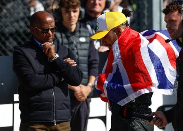 44 Lewis Hamilton GBR, Mercedes AMG Petronas F1 Team and his father Anthony Hamilton, F1 Grand Prix of Great Britain at Silverstone Circuit on July 7, 2024 in Silverstone, Great Britain Photo by HOCH ZWEI Silverstone Great Britain